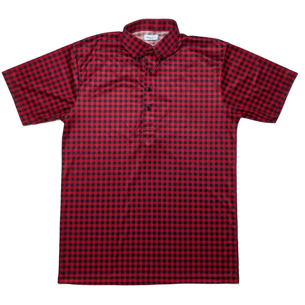 COLLARS & CO. Short Sleeve Dress Polo Shirt Red Black Checks Plaid Medium M